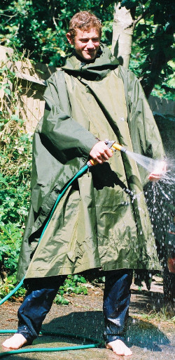 red poncho in rain